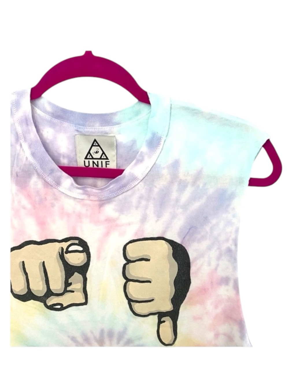 HTF: new UNIF ☮︎︎ Emoji You Suck Muscle Tee T Shirt ☮︎︎ Pastel Tie Dye ☮︎︎ Small - Picture 6 of 16